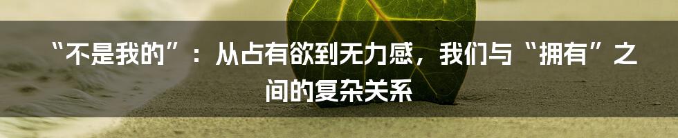 “不是我的”:从占有欲到无力感,我们与“拥有”之间的复杂关系