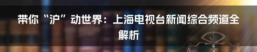 带你“沪”动世界：上海电视台新闻综合频道全解析