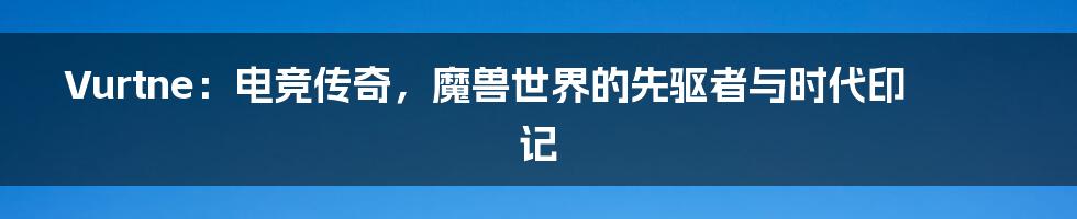 Vurtne：电竞传奇，魔兽世界的先驱者与时代印记