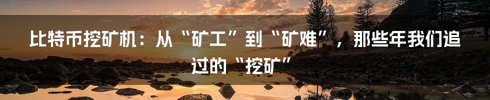 比特币挖矿机:从“矿工”到“矿难”,那些年我们追过的“挖矿”