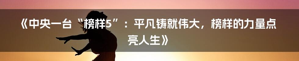 《中央一台“榜样5”:平凡铸就伟大,榜样的力量点亮人生》
