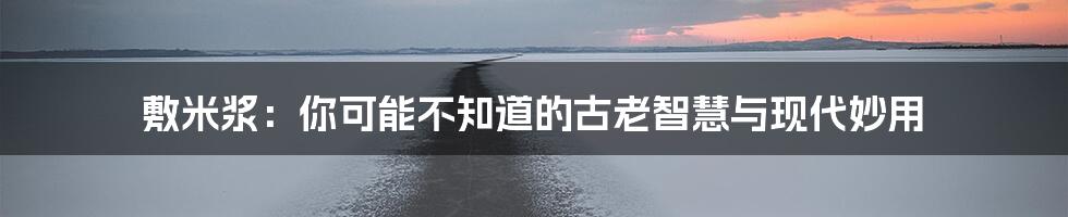 敷米浆：你可能不知道的古老智慧与现代妙用
