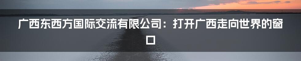 广西东西方国际交流有限公司：打开广西走向世界的窗口