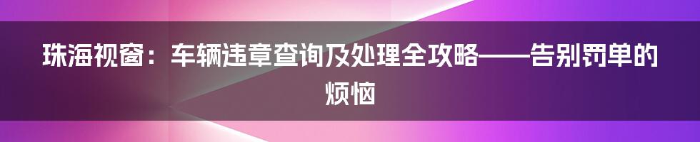 珠海视窗:车辆违章查询及处理全攻略——告别罚单的烦恼