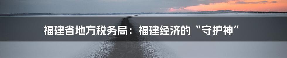 福建省地方税务局：福建经济的“守护神”