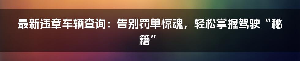 最新违章车辆查询：告别罚单惊魂，轻松掌握驾驶“秘籍”