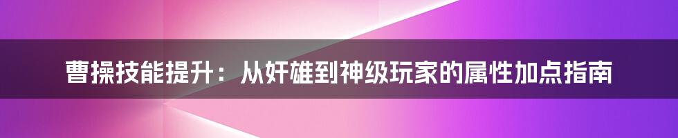 曹操技能提升:从奸雄到神级玩家的属性加点指南