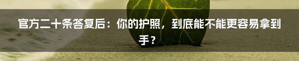 官方二十条答复后:你的护照,到底能不能更容易拿到手?