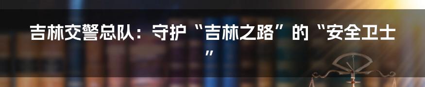吉林交警总队：守护“吉林之路”的“安全卫士”
