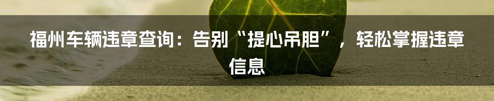 福州车辆违章查询：告别“提心吊胆”，轻松掌握违章信息