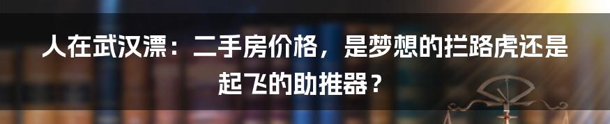 人在武汉漂:二手房价格,是梦想的拦路虎还是起飞的助推器?