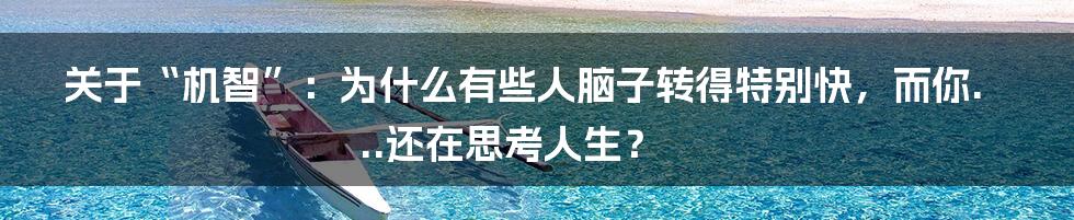 关于“机智”：为什么有些人脑子转得特别快，而你...还在思考人生？
