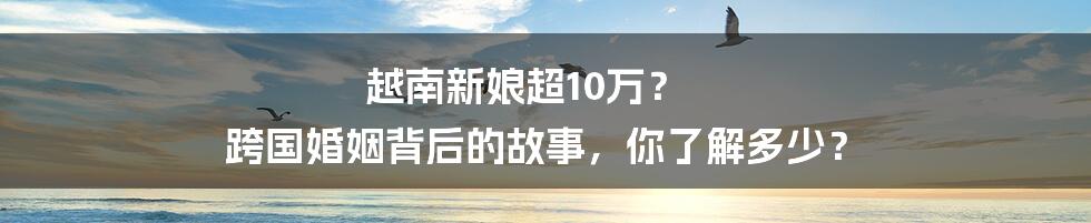 越南新娘超10万？ 跨国婚姻背后的故事，你了解多少？