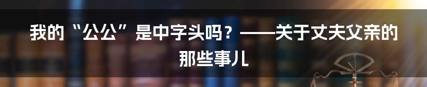 我的“公公”是中字头吗？——关于丈夫父亲的那些事儿