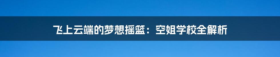 飞上云端的梦想摇篮：空姐学校全解析
