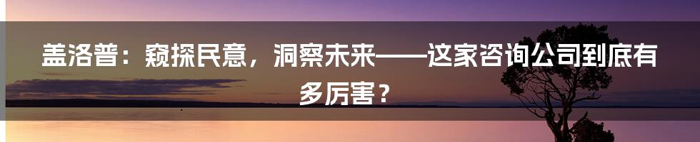 盖洛普:窥探民意,洞察未来——这家咨询公司到底有多厉害?