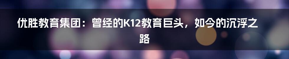 优胜教育集团:曾经的K12教育巨头,如今的沉浮之路