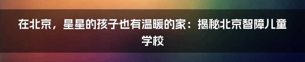 在北京，星星的孩子也有温暖的家：揭秘北京智障儿童学校