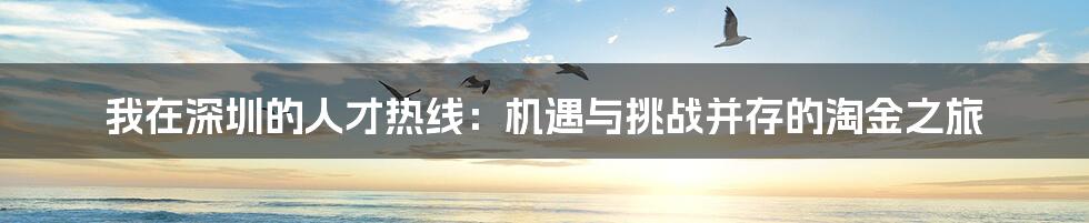 我在深圳的人才热线:机遇与挑战并存的淘金之旅