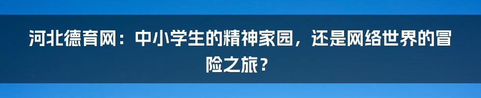 河北德育网：中小学生的精神家园，还是网络世界的冒险之旅？