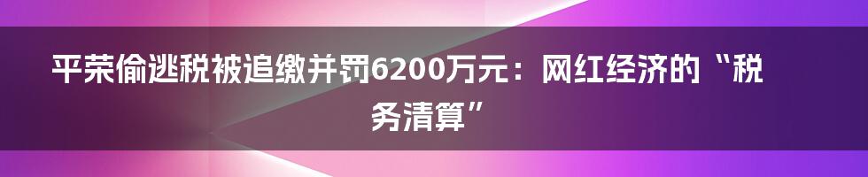 平荣偷逃税被追缴并罚6200万元:网红经济的“税务清算”