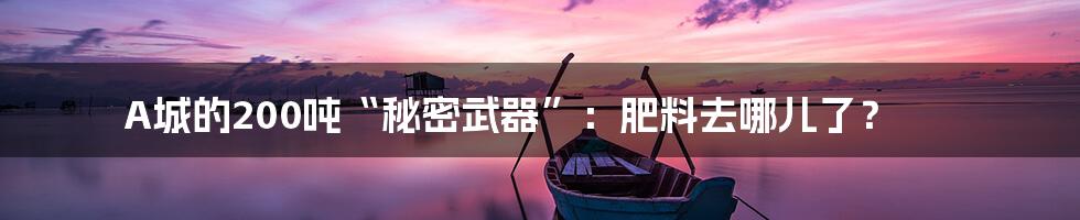 A城的200吨“秘密武器”:肥料去哪儿了?