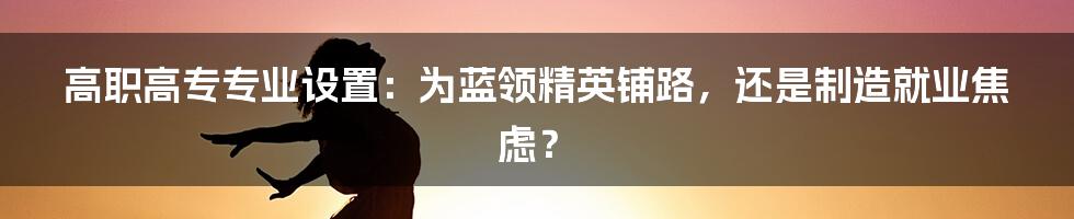 高职高专专业设置：为蓝领精英铺路，还是制造就业焦虑？