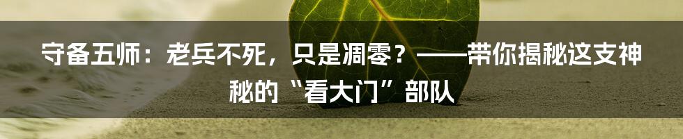 守备五师：老兵不死，只是凋零？——带你揭秘这支神秘的“看大门”部队
