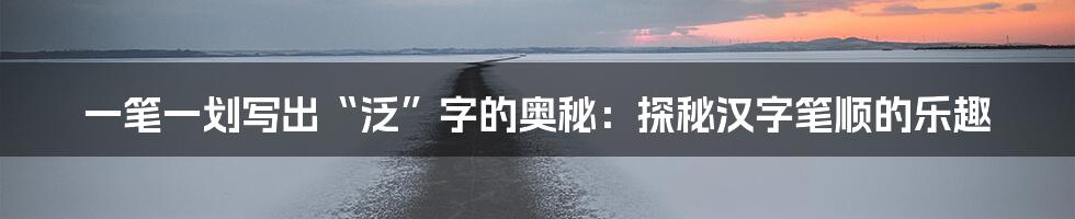 一笔一划写出“泛”字的奥秘：探秘汉字笔顺的乐趣