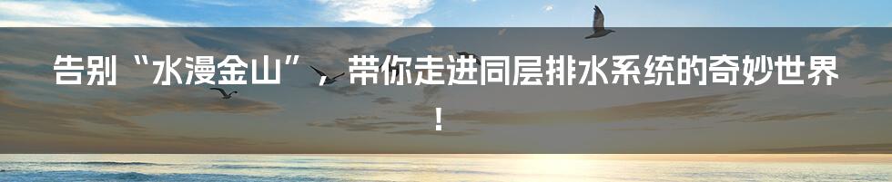告别“水漫金山”,带你走进同层排水系统的奇妙世界!