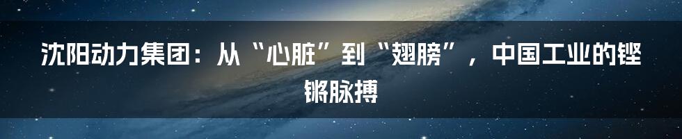 沈阳动力集团:从“心脏”到“翅膀”,中国工业的铿锵脉搏