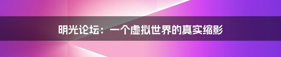 明光论坛：一个虚拟世界的真实缩影