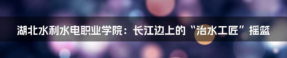 湖北水利水电职业学院：长江边上的“治水工匠”摇篮