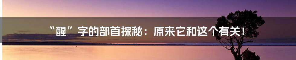 “醒”字的部首探秘：原来它和这个有关！