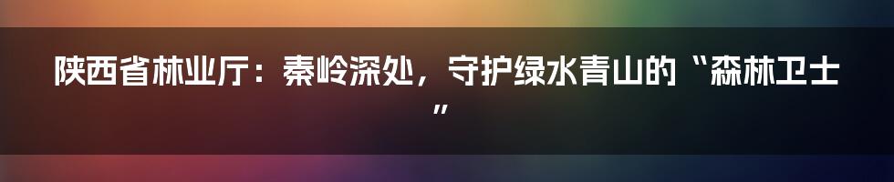 陕西省林业厅：秦岭深处，守护绿水青山的“森林卫士”