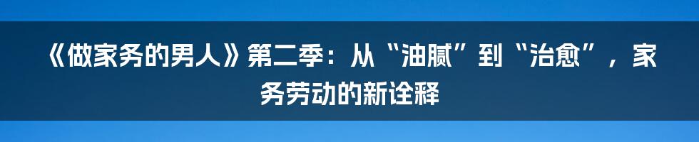 《做家务的男人》第二季:从“油腻”到“治愈”,家务劳动的新诠释