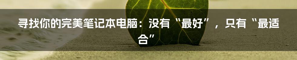 寻找你的完美笔记本电脑:没有“最好”,只有“最适合”