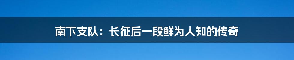 南下支队：长征后一段鲜为人知的传奇