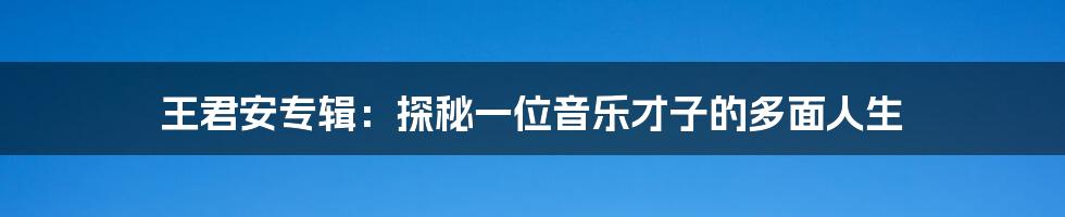 王君安专辑:探秘一位音乐才子的多面人生