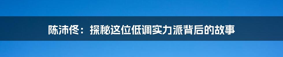 陈沛佟:探秘这位低调实力派背后的故事