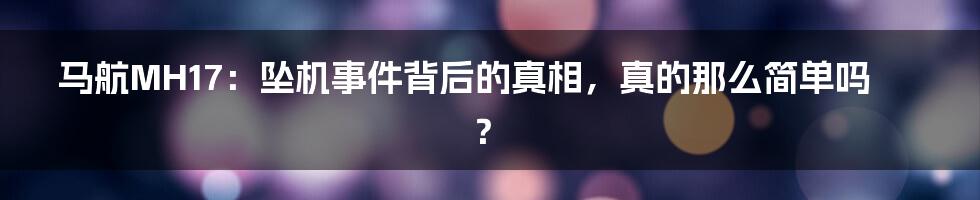 马航MH17:坠机事件背后的真相,真的那么简单吗?