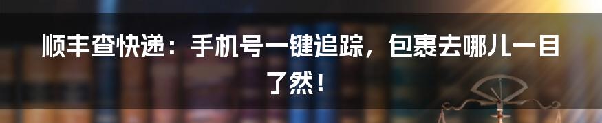顺丰查快递:手机号一键追踪,包裹去哪儿一目了然!