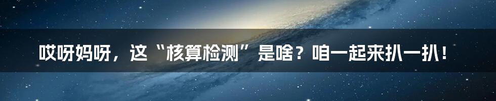 哎呀妈呀,这“核算检测”是啥?咱一起来扒一扒!