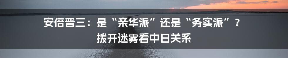 安倍晋三:是“亲华派”还是“务实派”? 拨开迷雾看中日关系