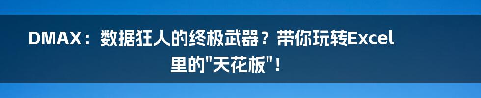 DMAX:数据狂人的终极武器?带你玩转Excel里的"天花板"!
