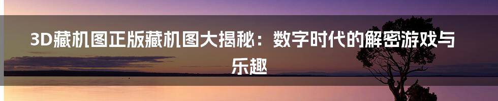 3D藏机图正版藏机图大揭秘:数字时代的解密游戏与乐趣