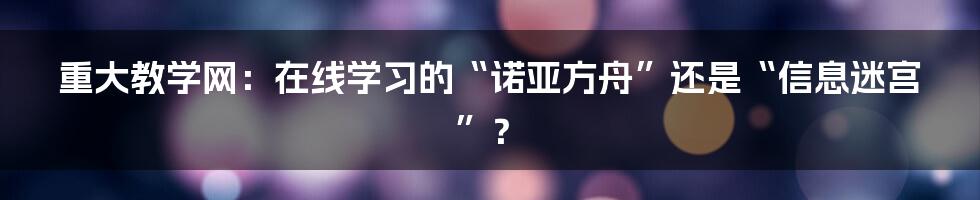 重大教学网:在线学习的“诺亚方舟”还是“信息迷宫”?