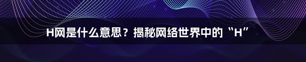 H网是什么意思?揭秘网络世界中的“H”