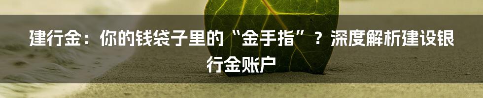 建行金:你的钱袋子里的“金手指”?深度解析建设银行金账户