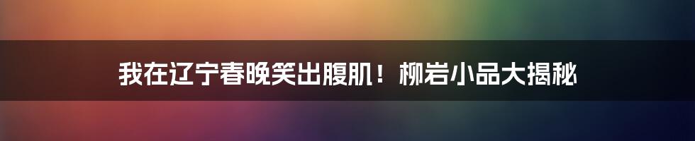 我在辽宁春晚笑出腹肌！柳岩小品大揭秘